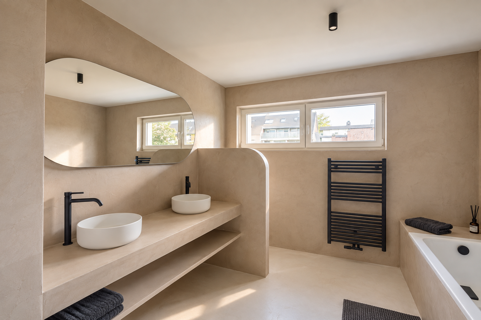 Badkamer met dubbele wastafel